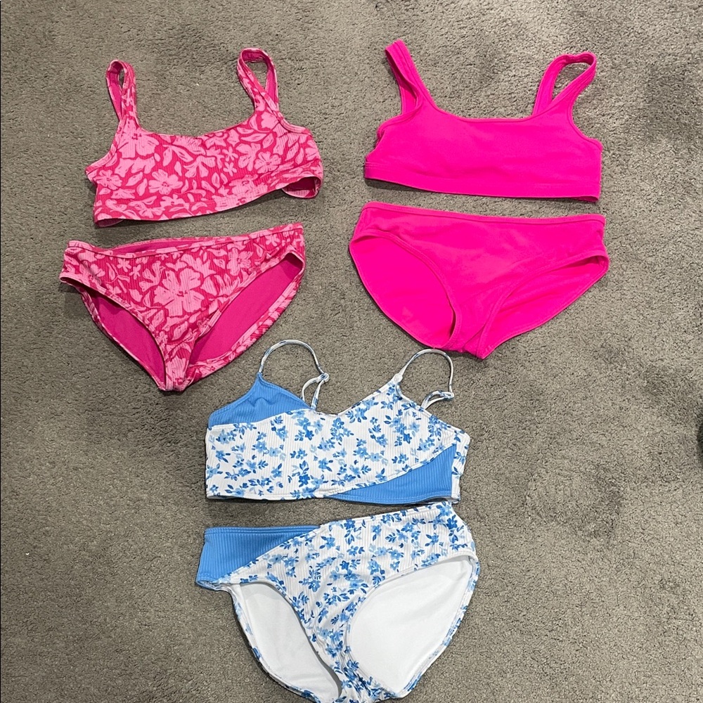 Set of 3 Abercrombie Kids' Bikini Sets in Hot Pink, Floral Pink, and Blue Floral
